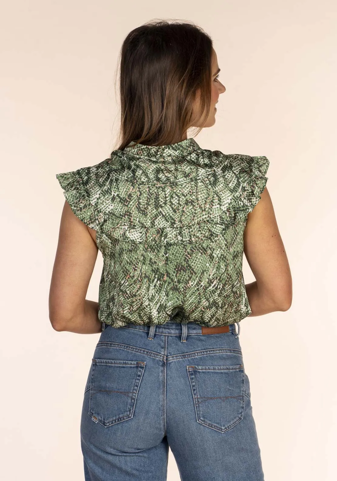 Frill Yoke Blouse - Green