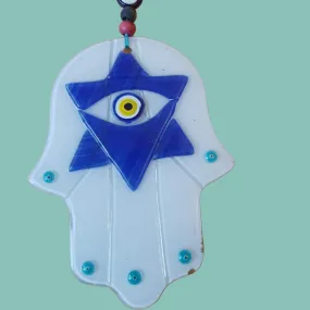 Glass Hamsa Souvenir Luck and Blue Symbols