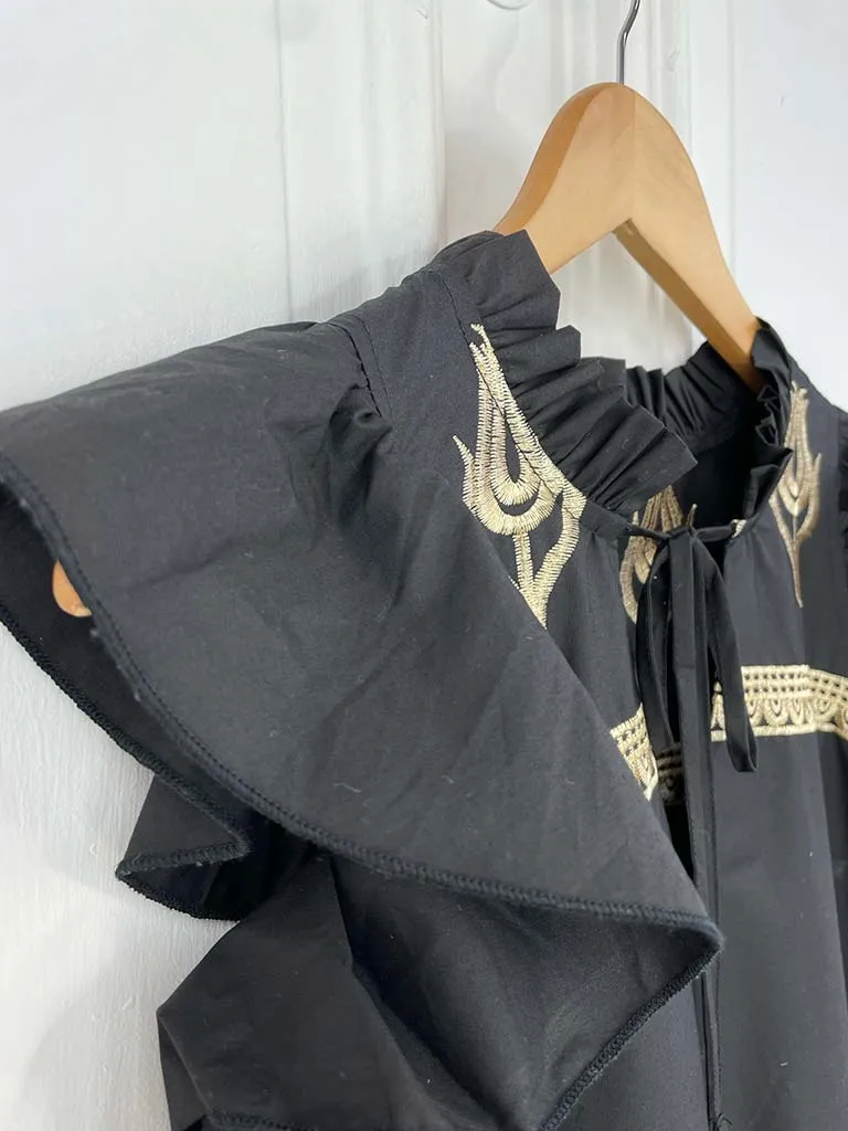 Gold Embroidered Tiered Tunic - Black