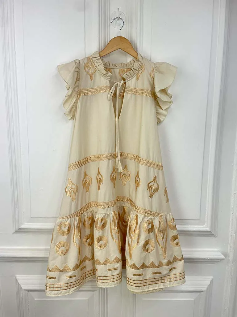 Gold Embroidered Tiered Tunic - Ivory