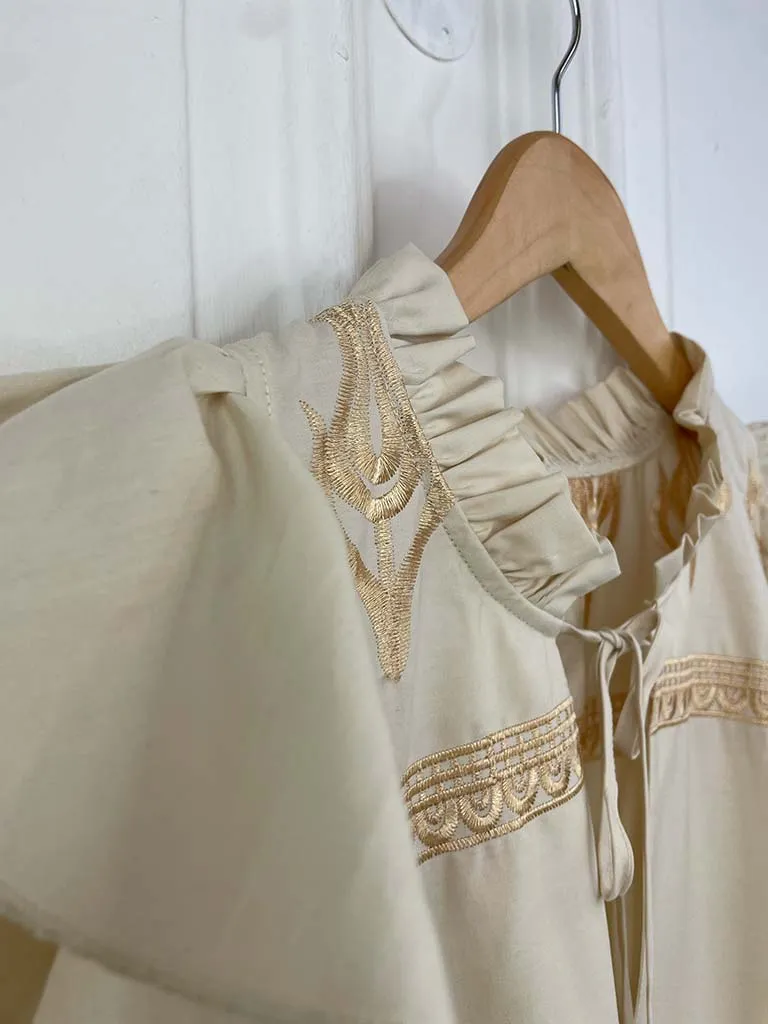 Gold Embroidered Tiered Tunic - Ivory