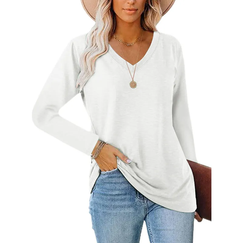 Haute Edition Casual Tunic Length V-Neck Long Sleeve Top T-Shirt