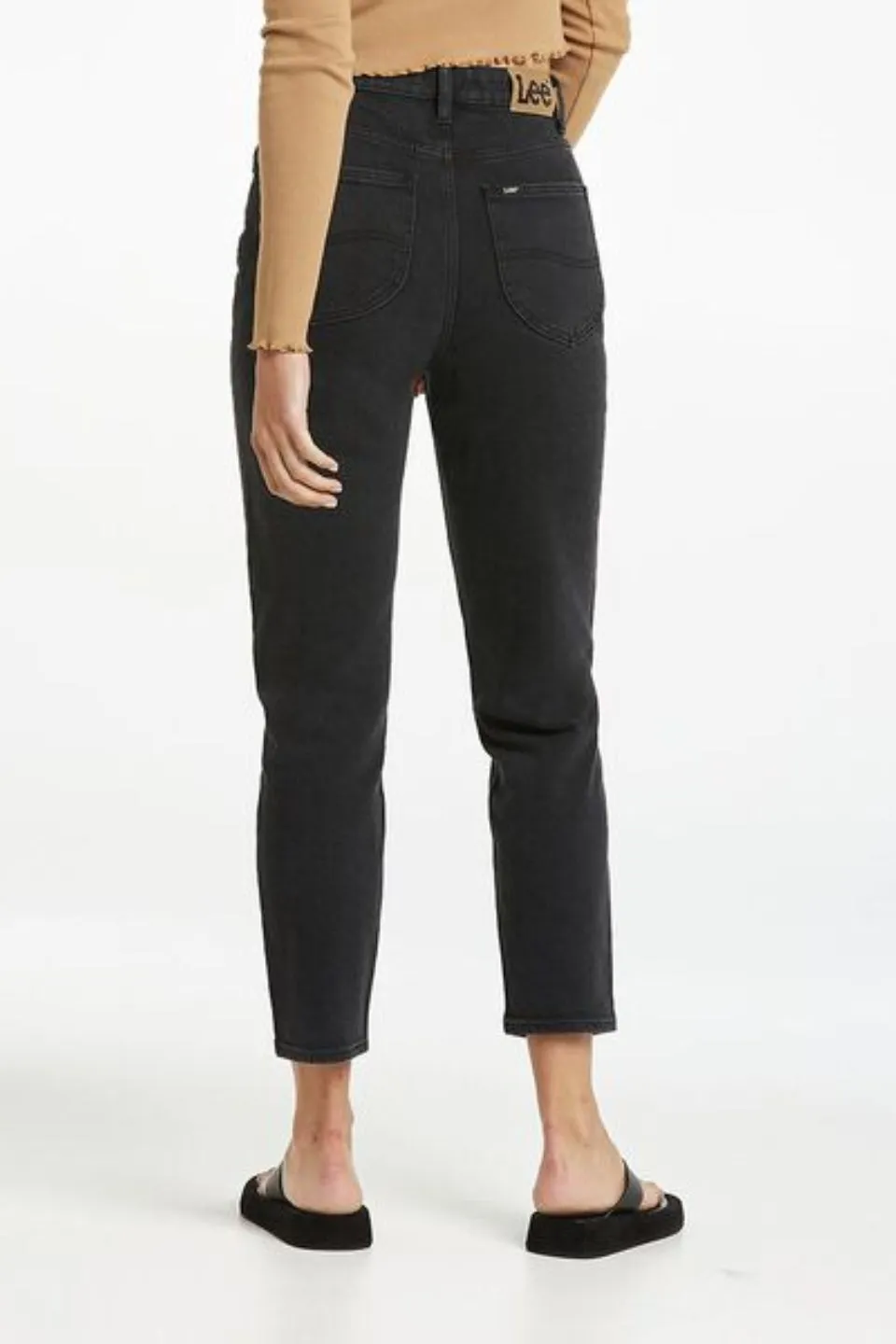 High Moms Bias Black Crop Denim Jean