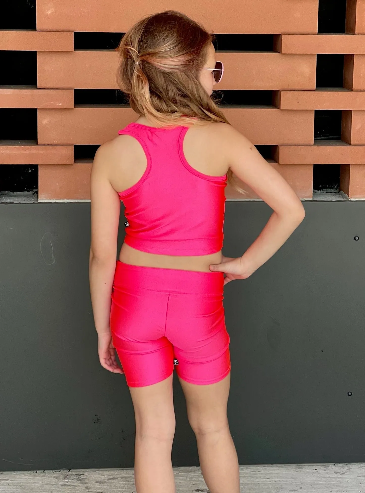 High Shine Biker Short - Neon Coral