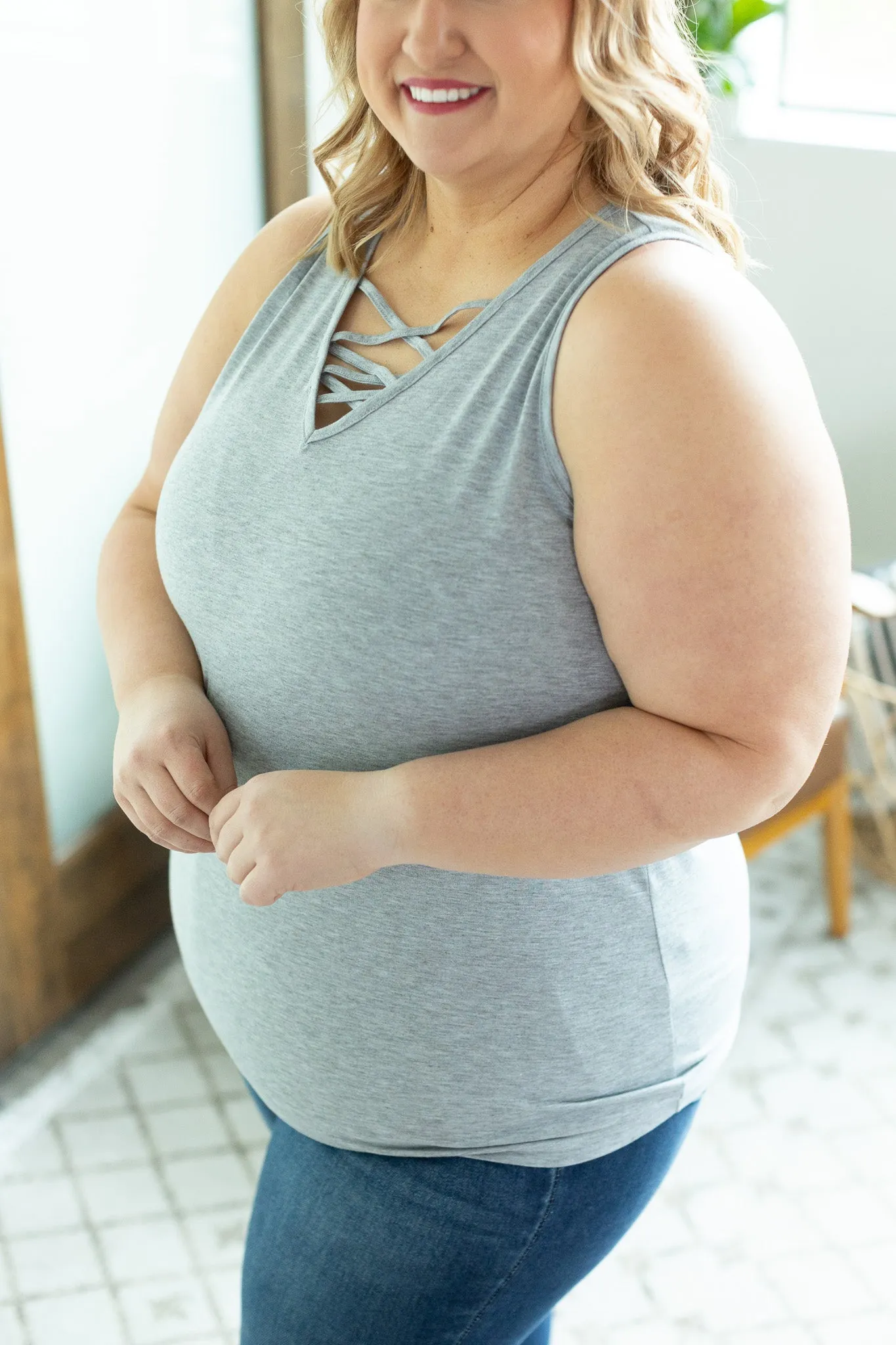 IN STOCK Criss Cross Tank - Light Grey