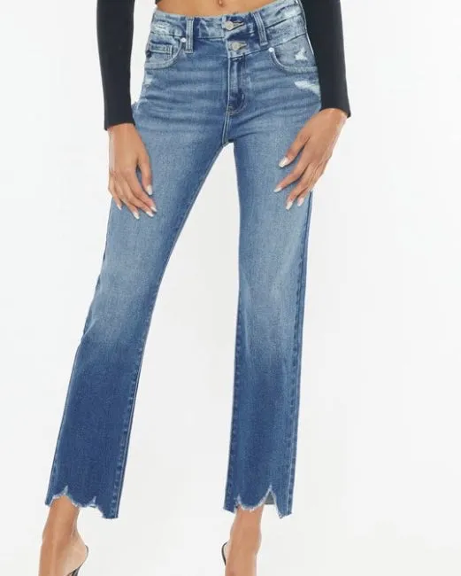 KanCan Distressed Hem Cropped Straight Jeans