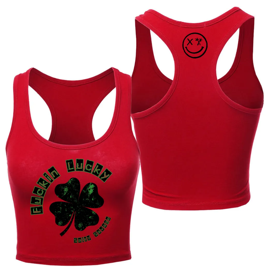 Ladies "Fuckin Lucky" Racerback Crop Tank