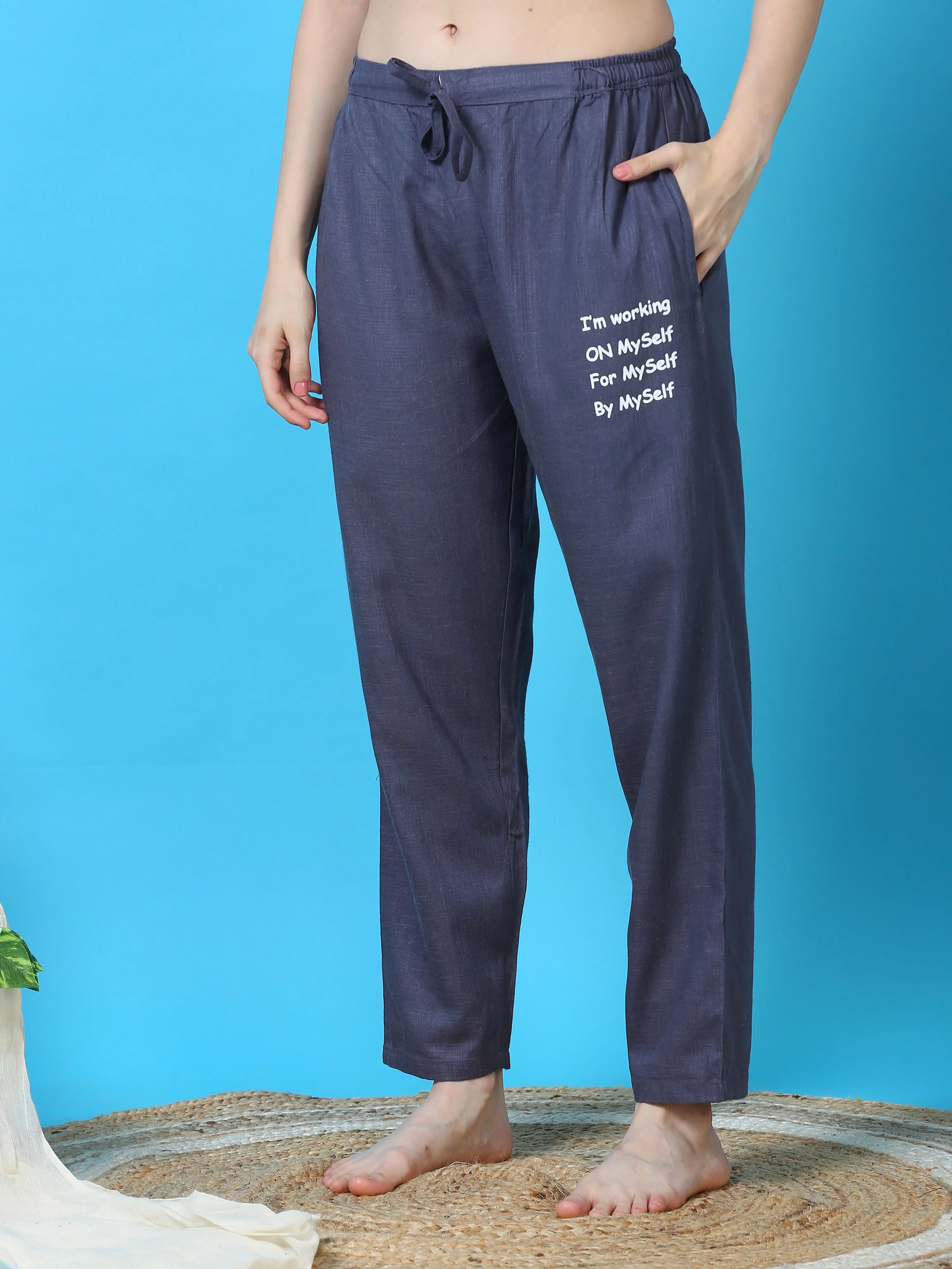 Linen Round Neck Co-ord Sets Steel Blue