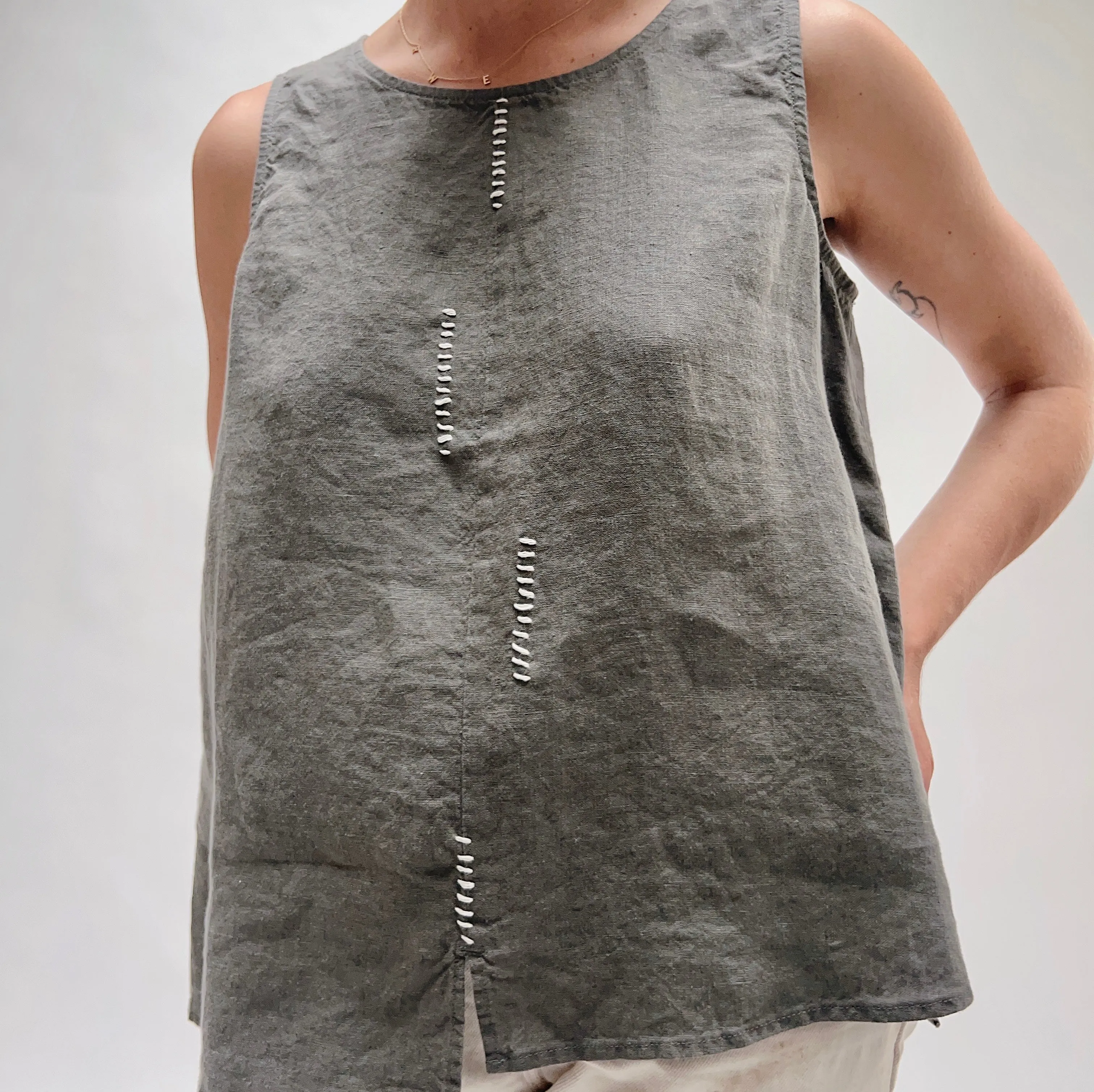 Liv by Habitat | Hand Stitched Linen Tank in Grey