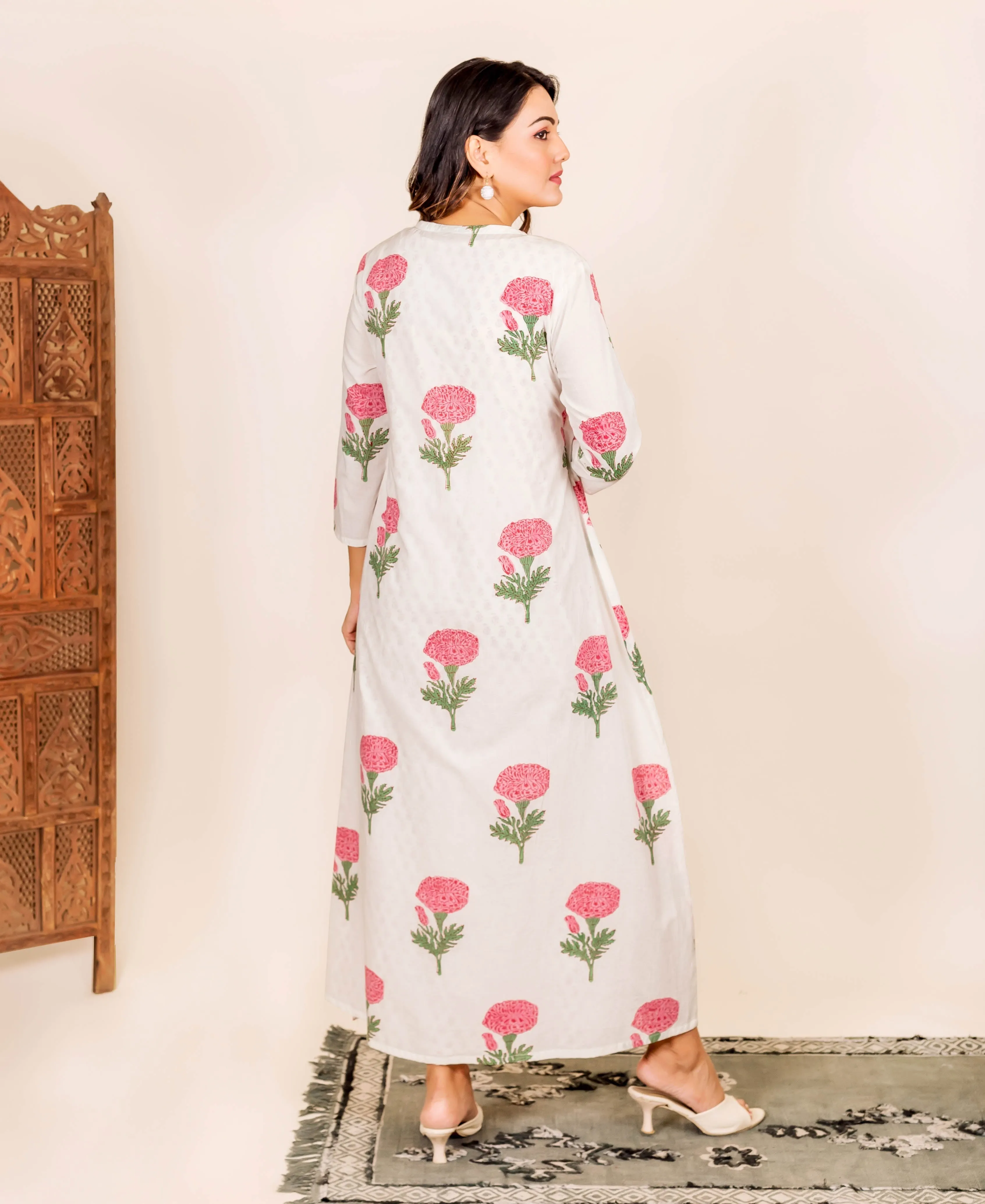 Marigold Hand Block Printed Nighty and Robe Set