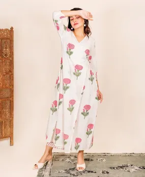 Marigold Hand Block Printed Nighty and Robe Set