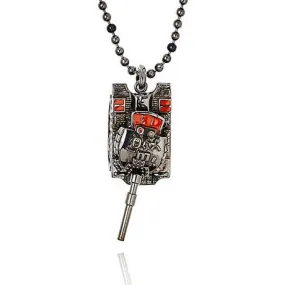 MCL Design Sterling Silver Tank Pendant with Dark Orange Enamel & Mixed Sapphires