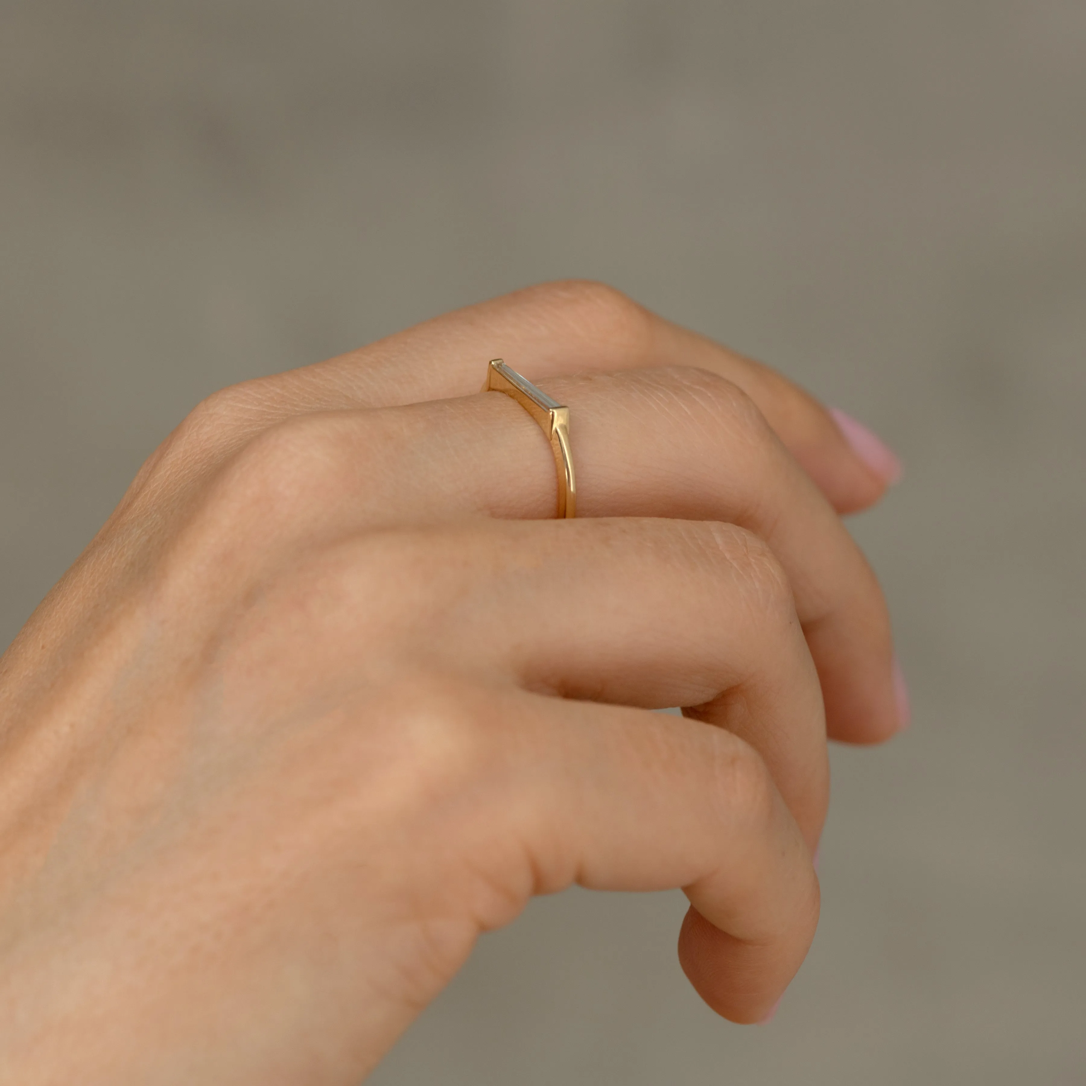 Minimalist Needle Baguette Ring - OOAK