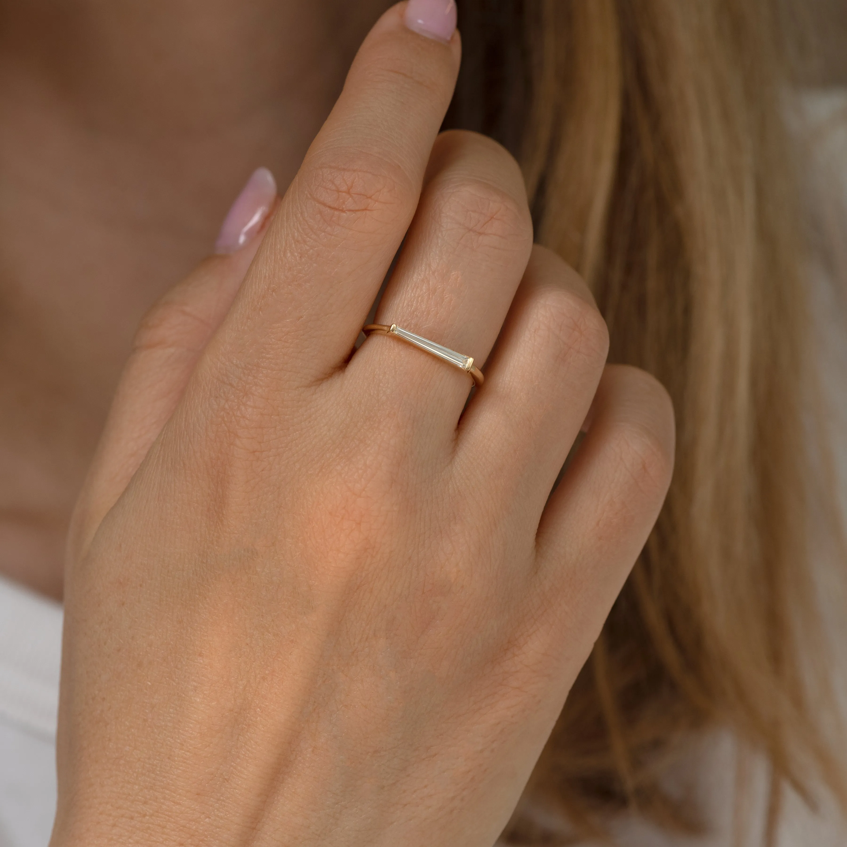 Minimalist Needle Baguette Ring - OOAK