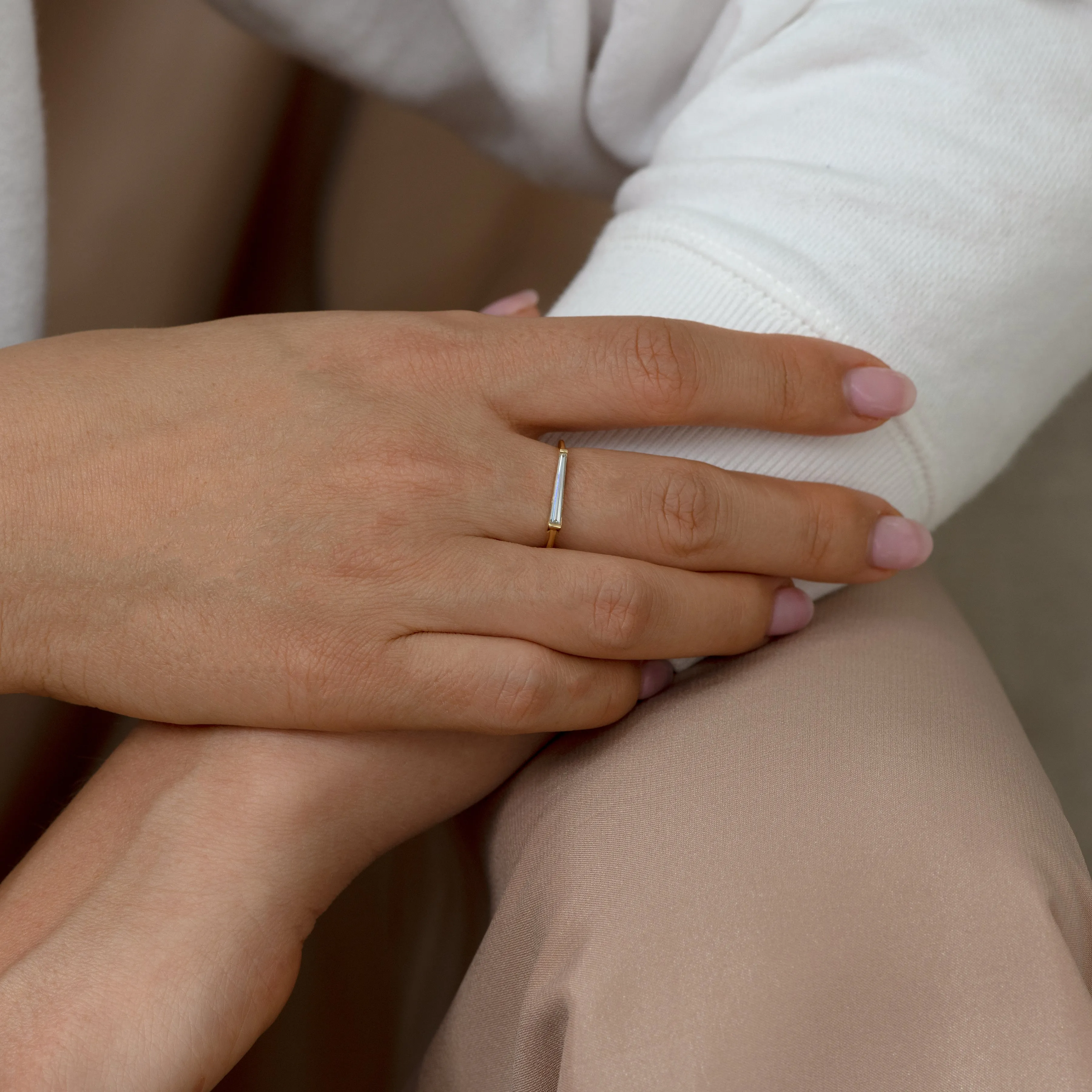 Minimalist Needle Baguette Ring - OOAK