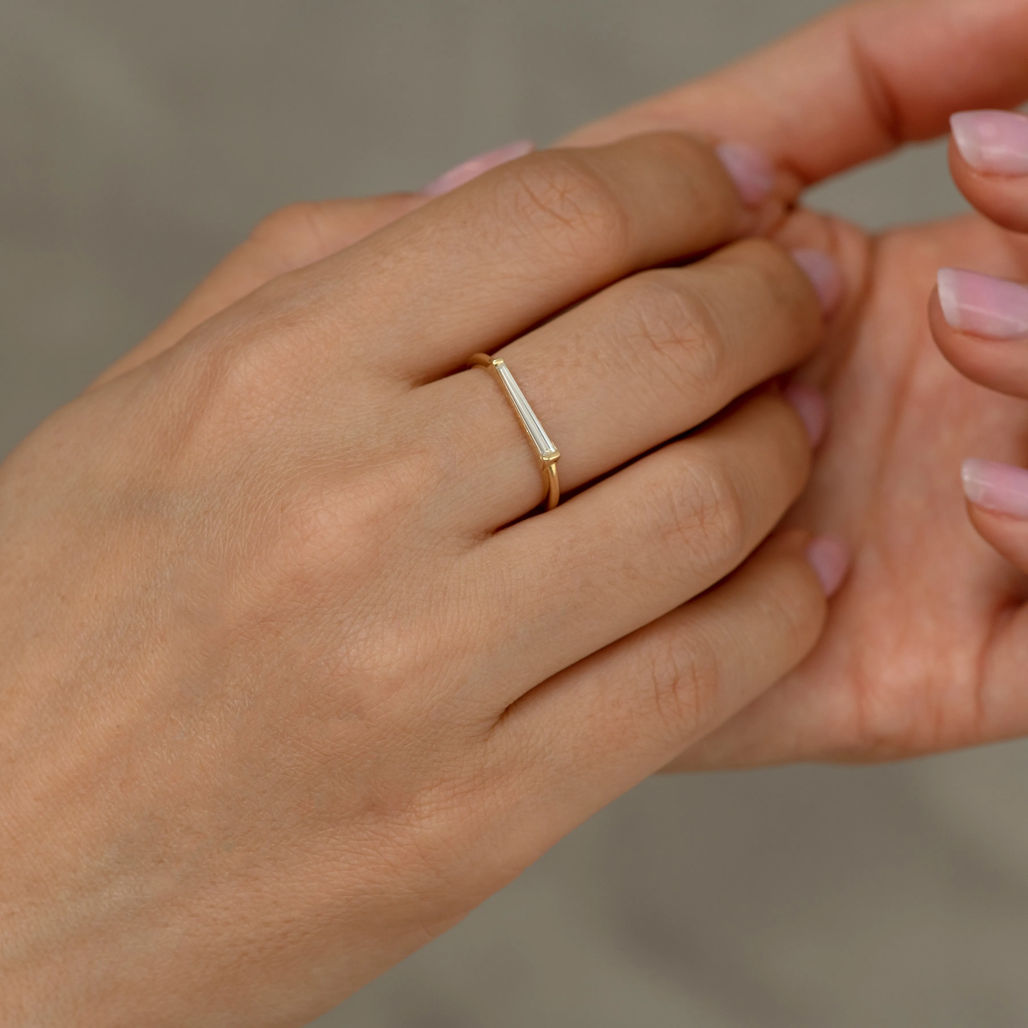 Minimalist Needle Baguette Ring - OOAK