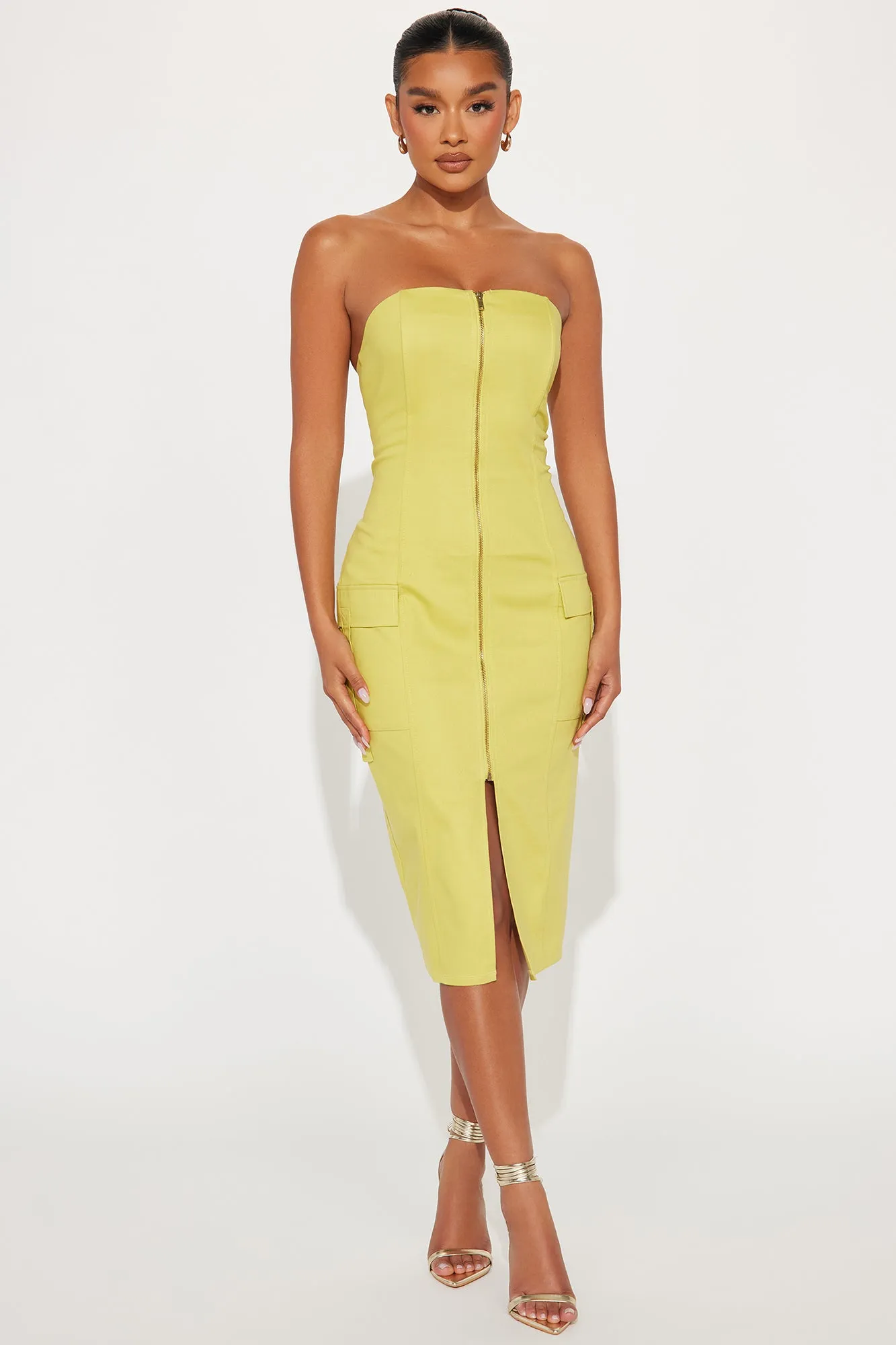 Nyx Cargo Midi Dress - Chartreuse