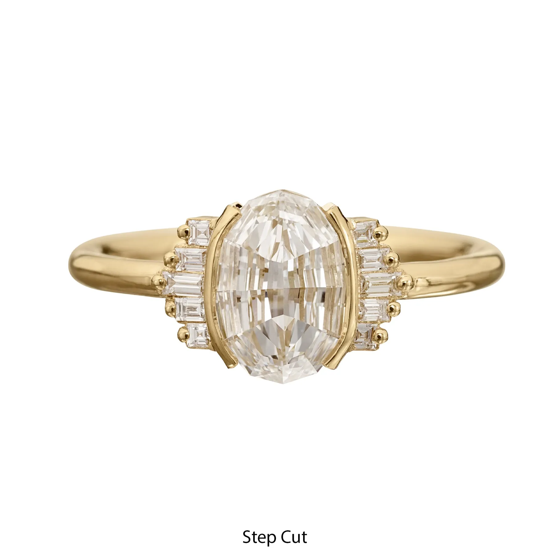 Oval Engagement Ring with Art Deco Baguette Element - 1 carat