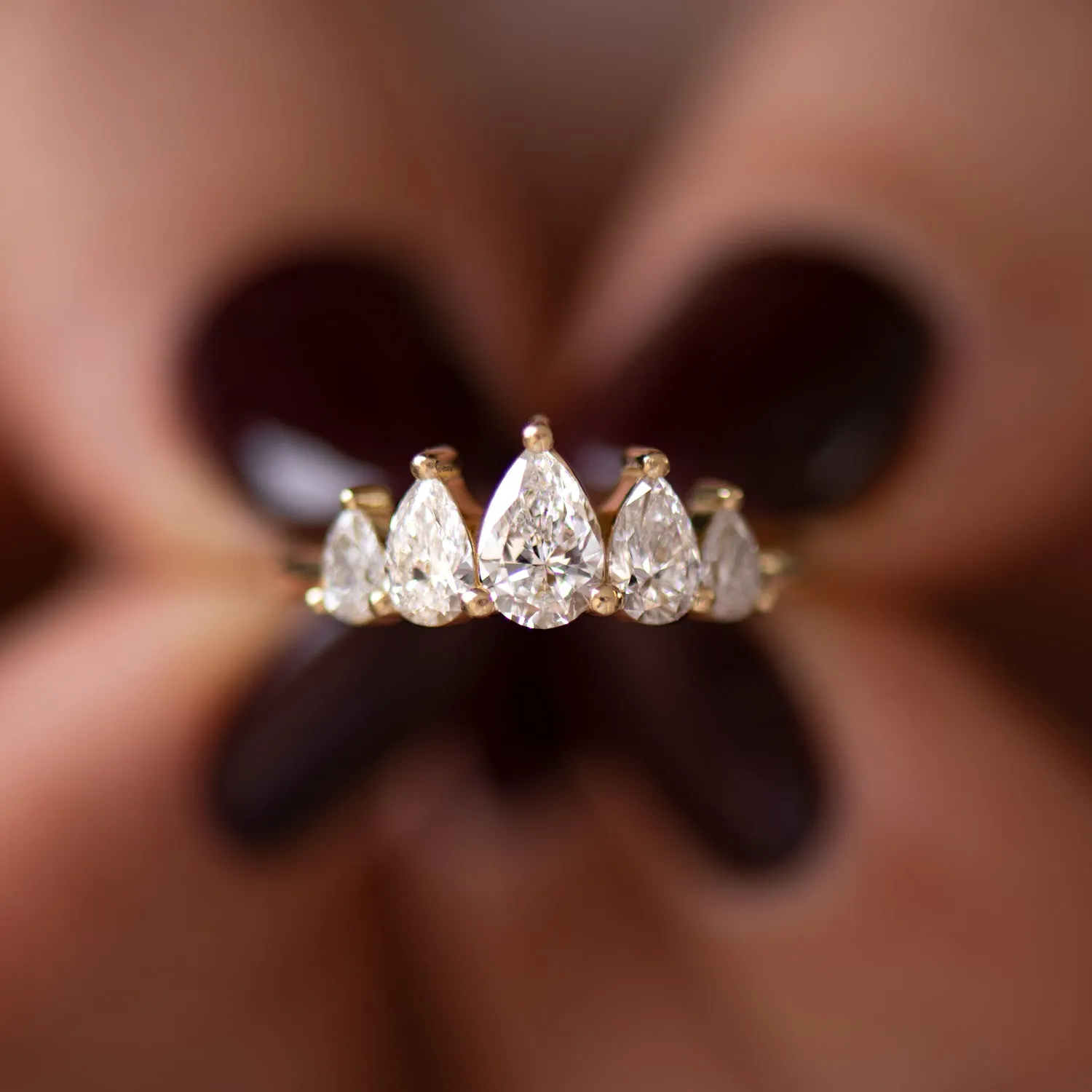 Pear Diamond Engagement Ring with Five Gradient Diamonds