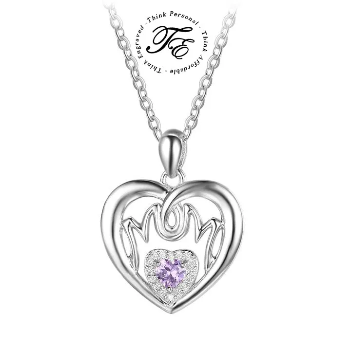 Personalized Birthstone MOM Mothers Necklace Heart Shape 2 Names