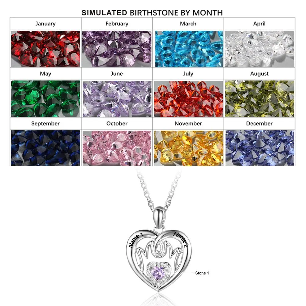 Personalized Birthstone MOM Mothers Necklace Heart Shape 2 Names