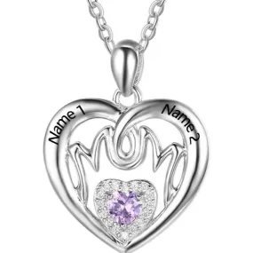 Personalized Birthstone MOM Mothers Necklace Heart Shape 2 Names