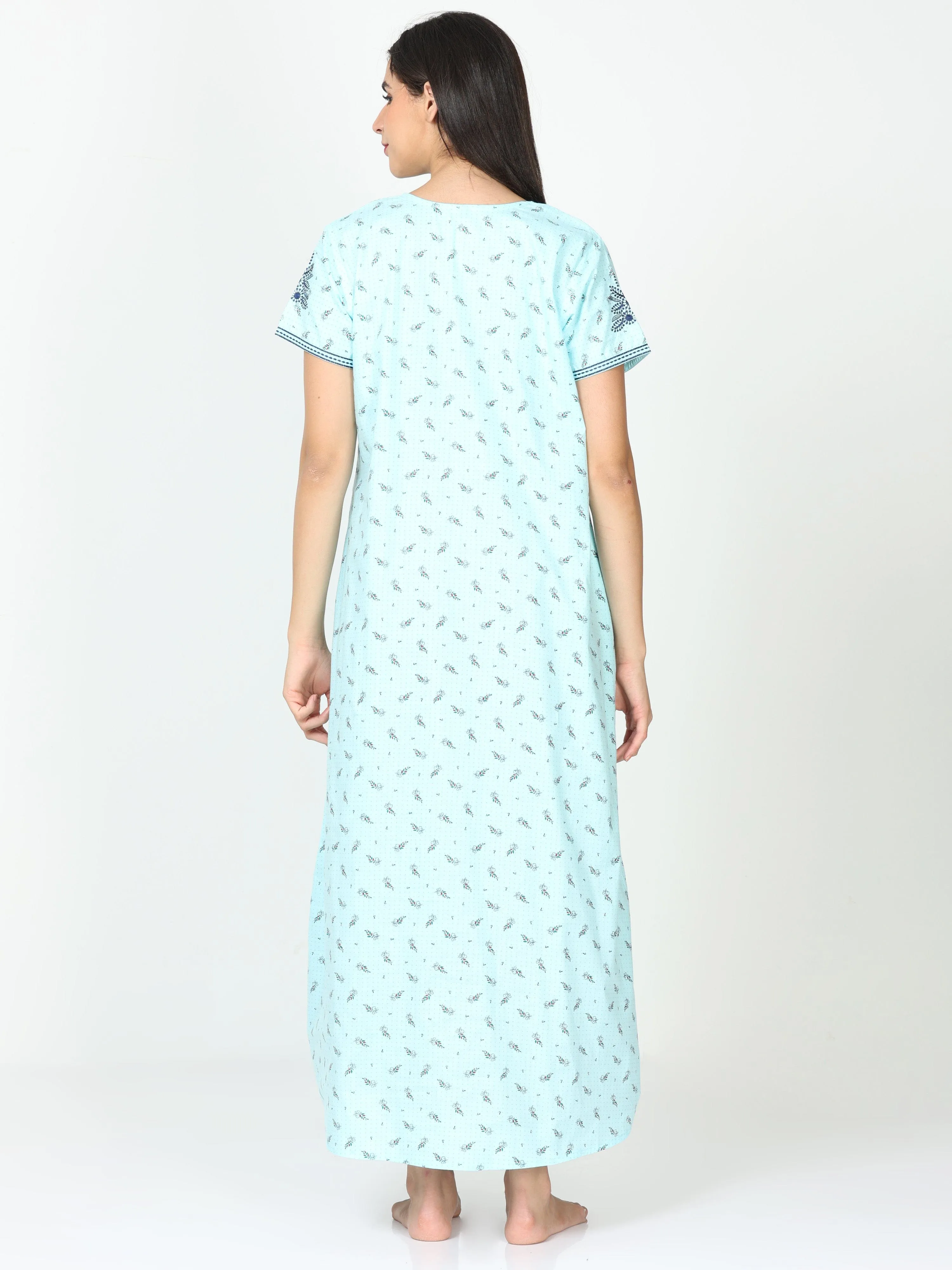 Pure Cotton Designer Sky Blue Nighty