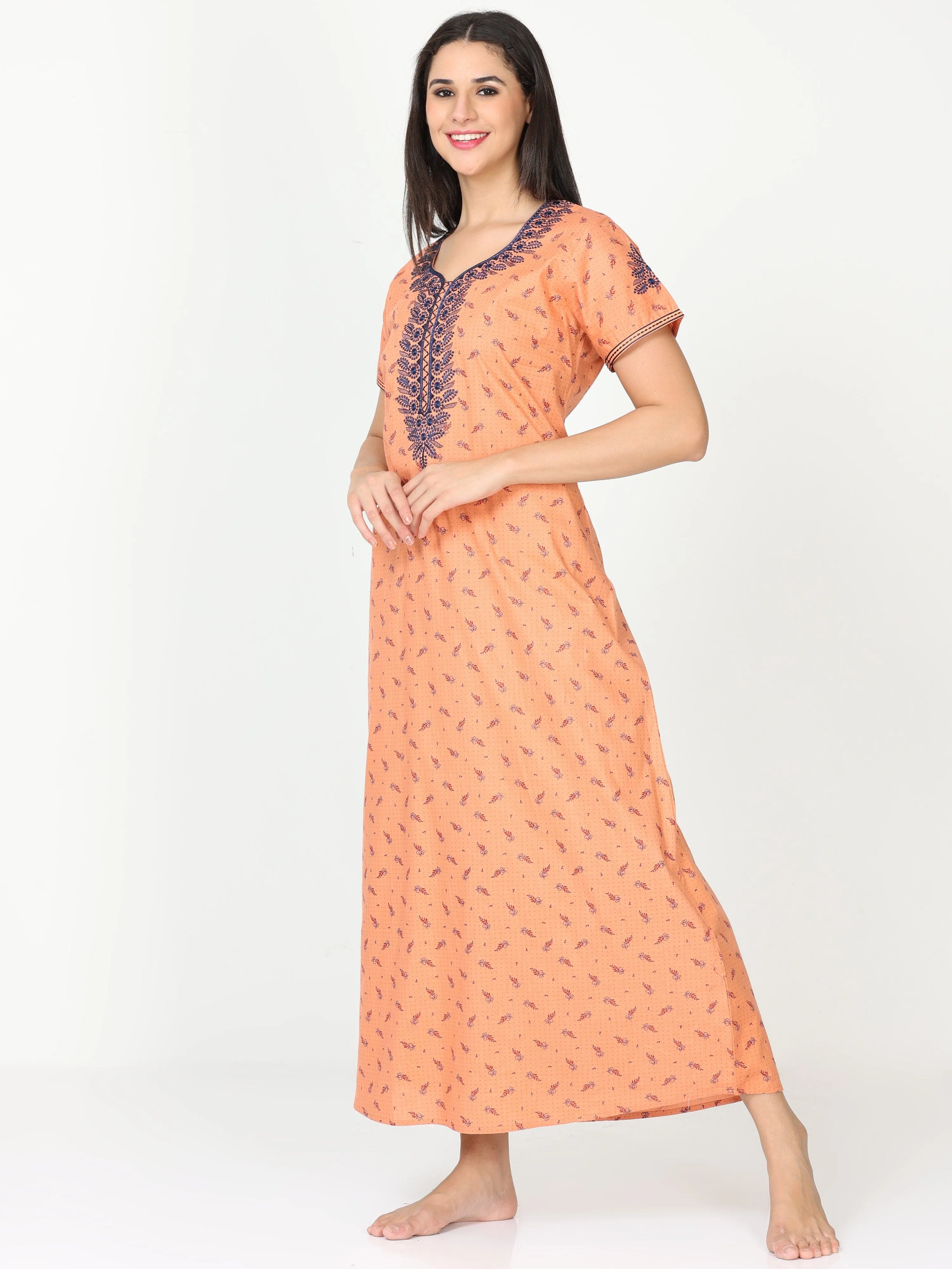 Pure Cotton Designer Sunset Orange Nighty