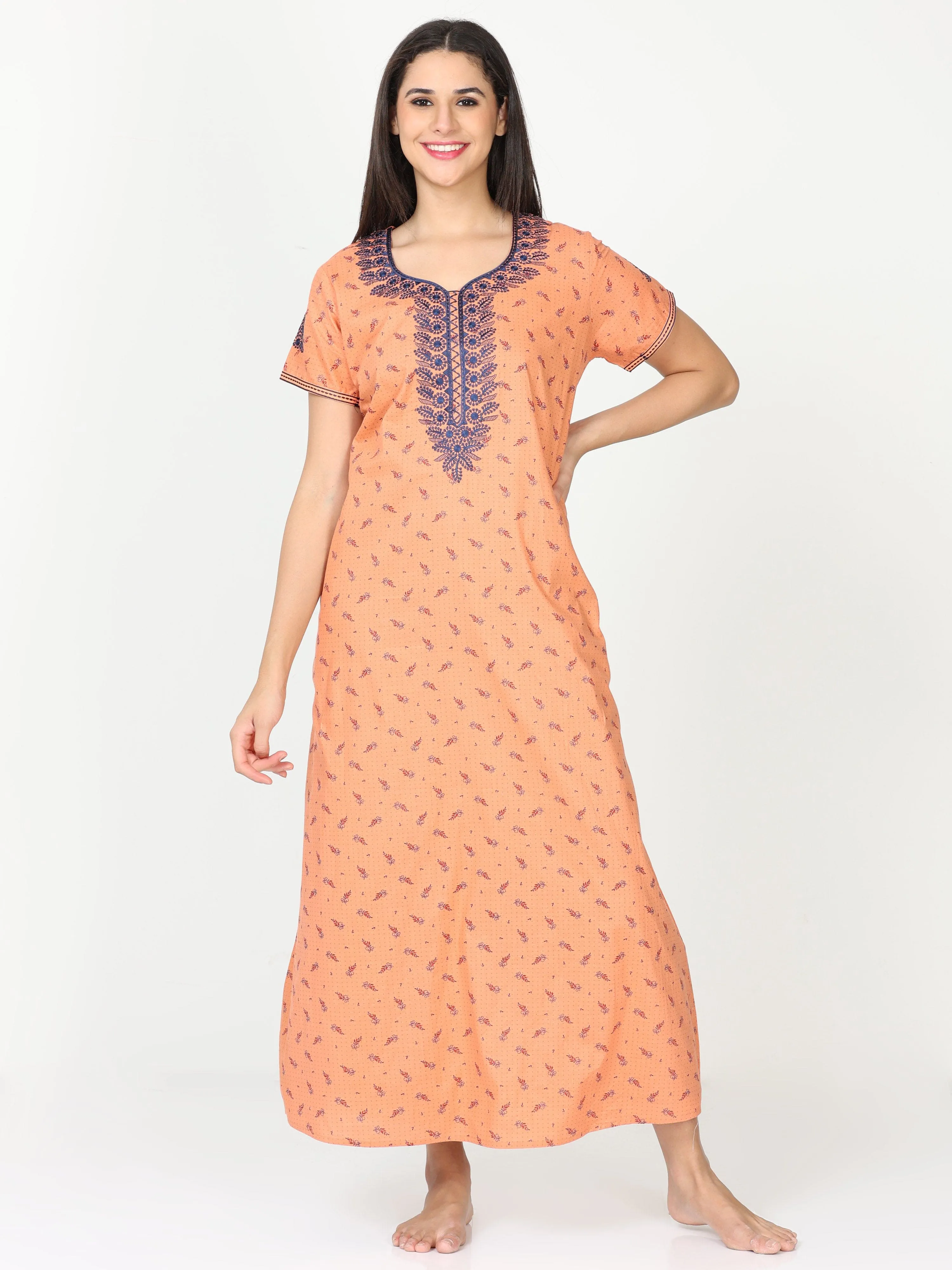 Pure Cotton Designer Sunset Orange Nighty