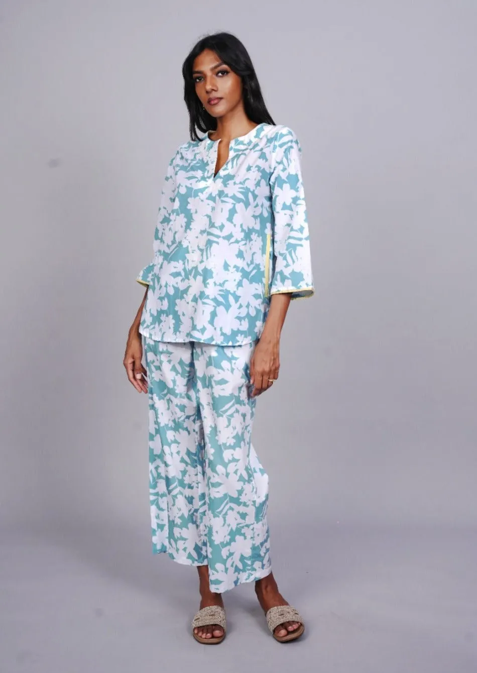 Radha Tunic Set - Ice Blue Shadow Floral