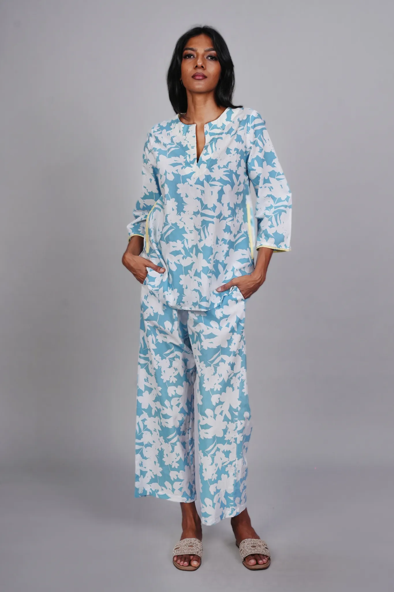 Radha Tunic Set - Ice Blue Shadow Floral