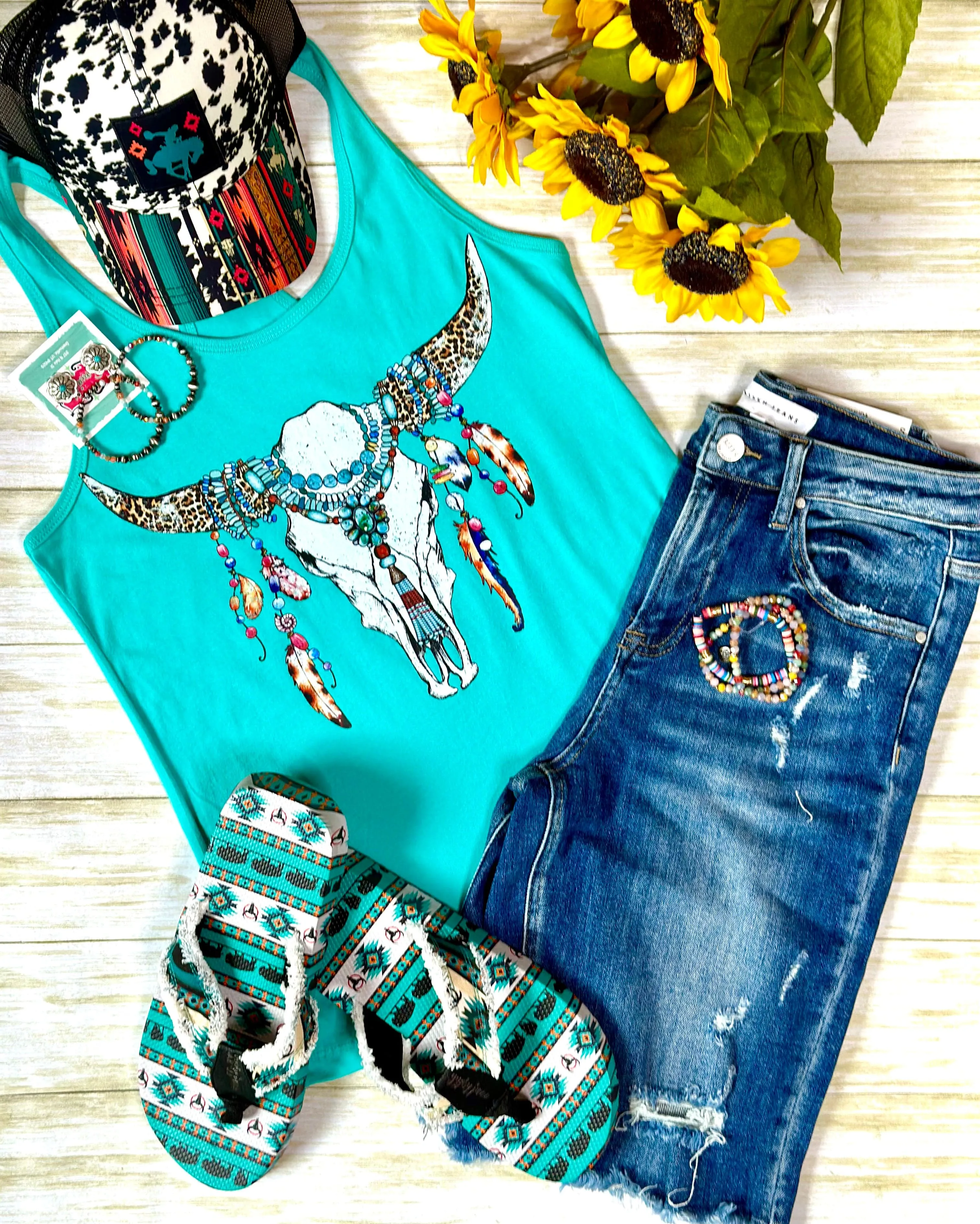 **Restock** The Boho Turquoise Steer Tank 2.4