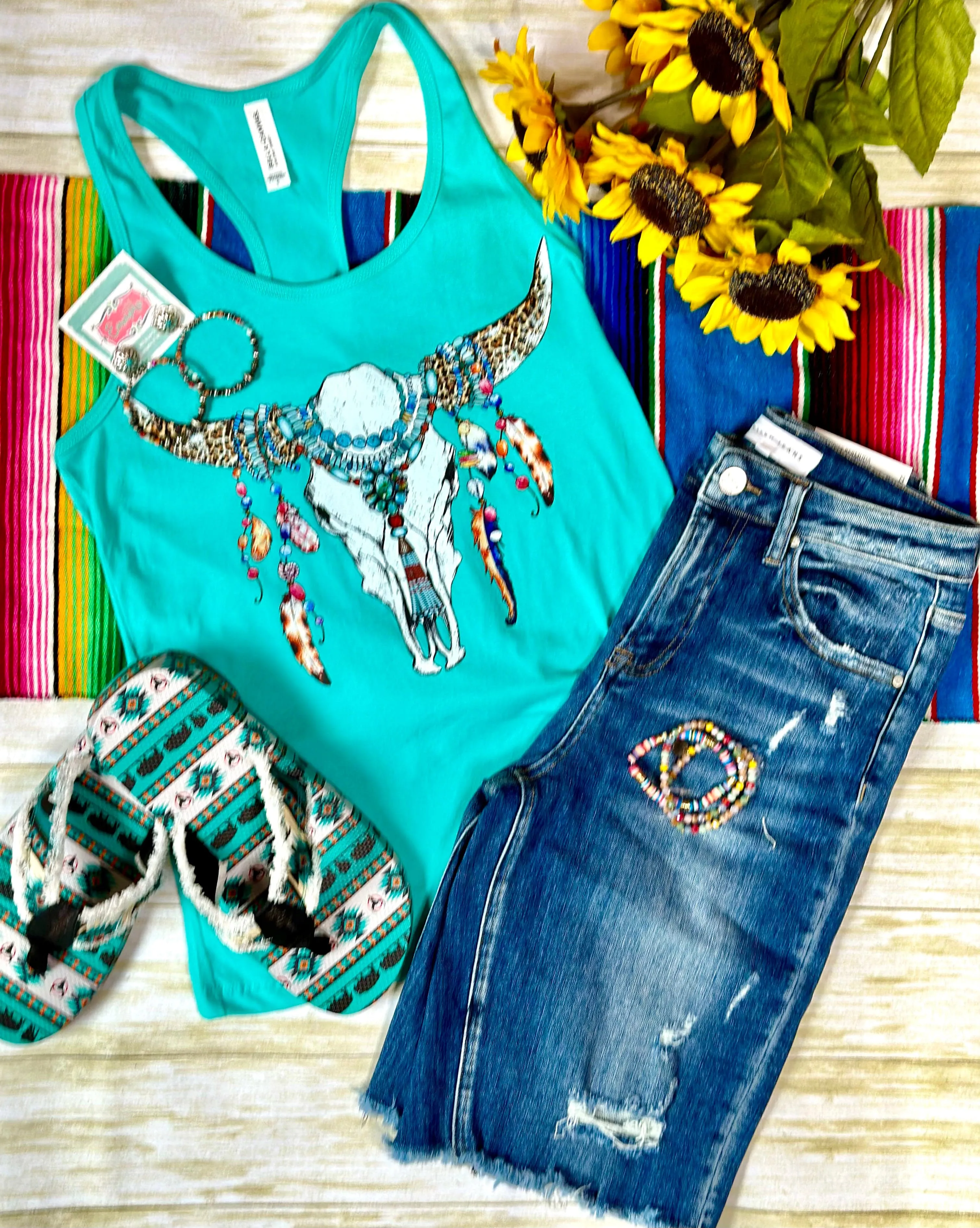 **Restock** The Boho Turquoise Steer Tank 2.4