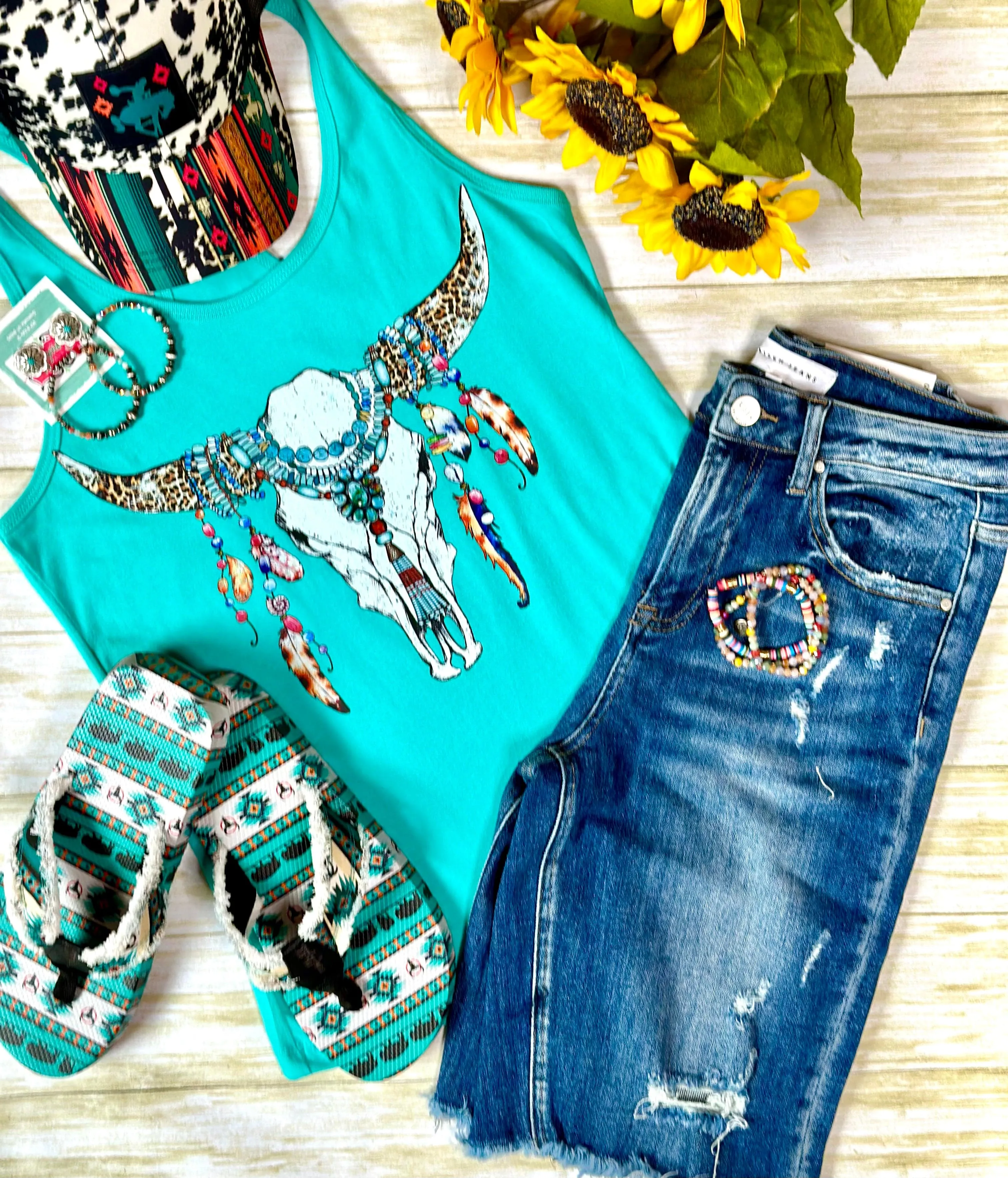 **Restock** The Boho Turquoise Steer Tank 2.4