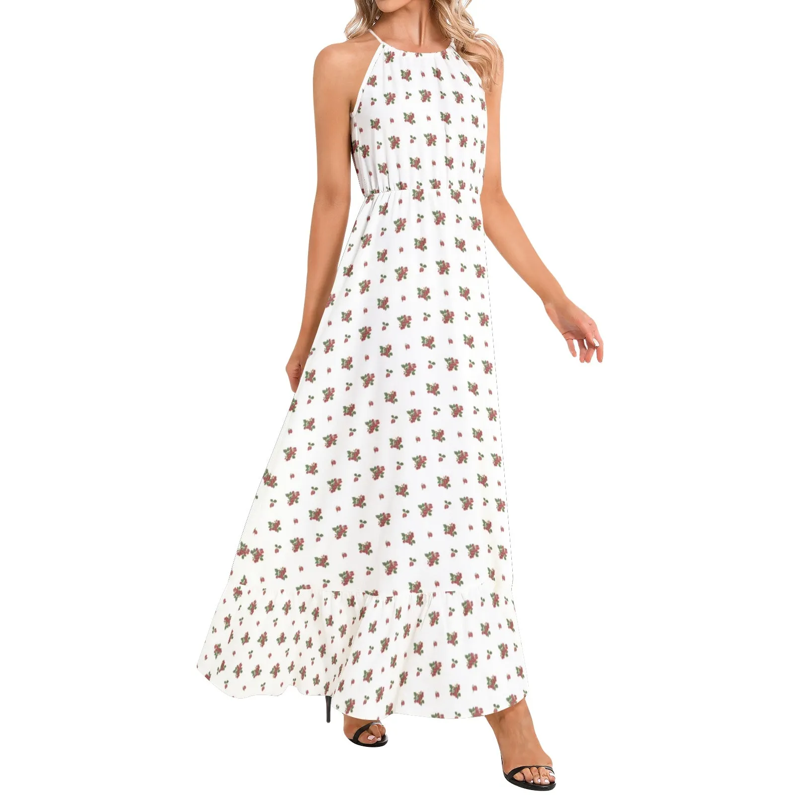 Ruffle Hem Halter Neck Maxi Dress