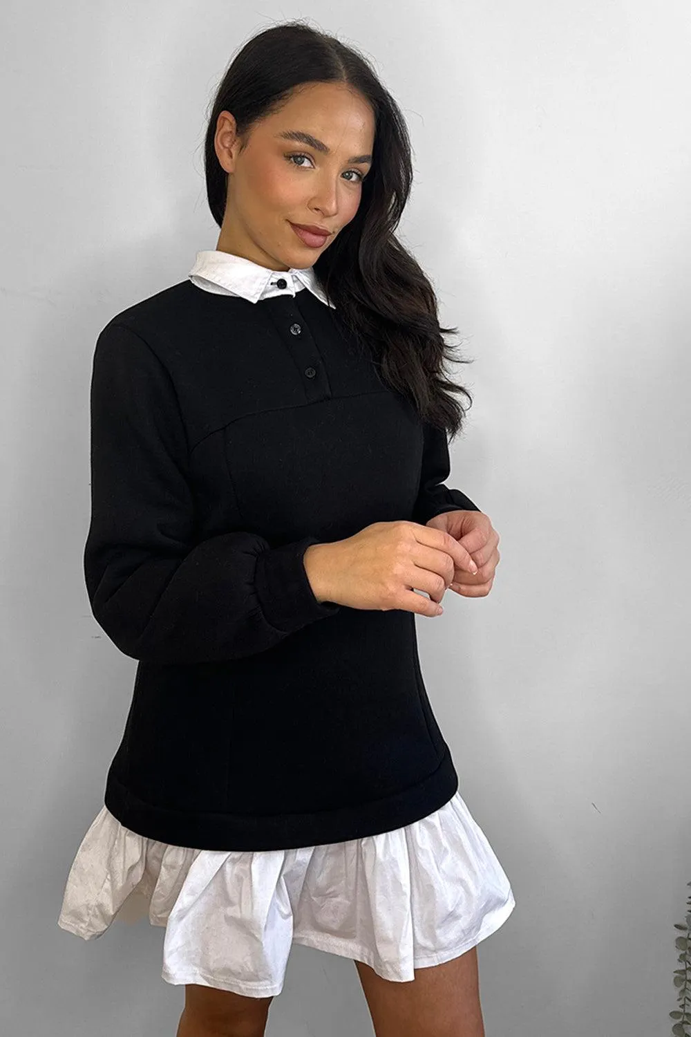 Shirt Collar And Hem Sweatshirt Dress