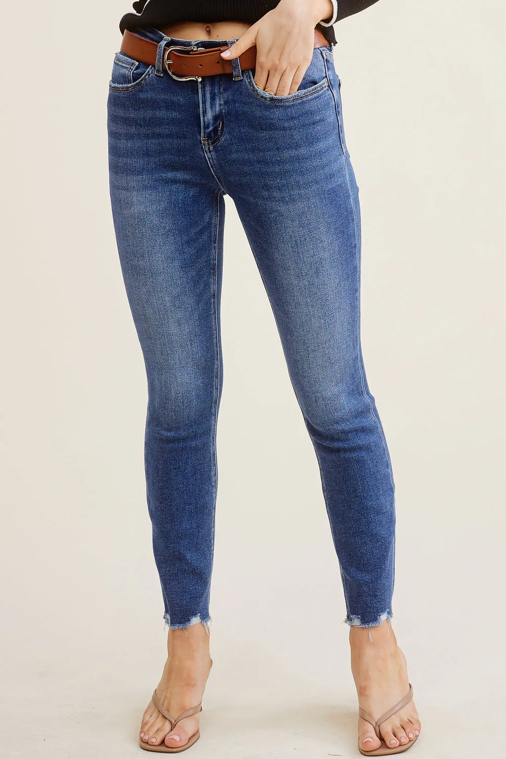 Slim Straight Raw Hem Denim