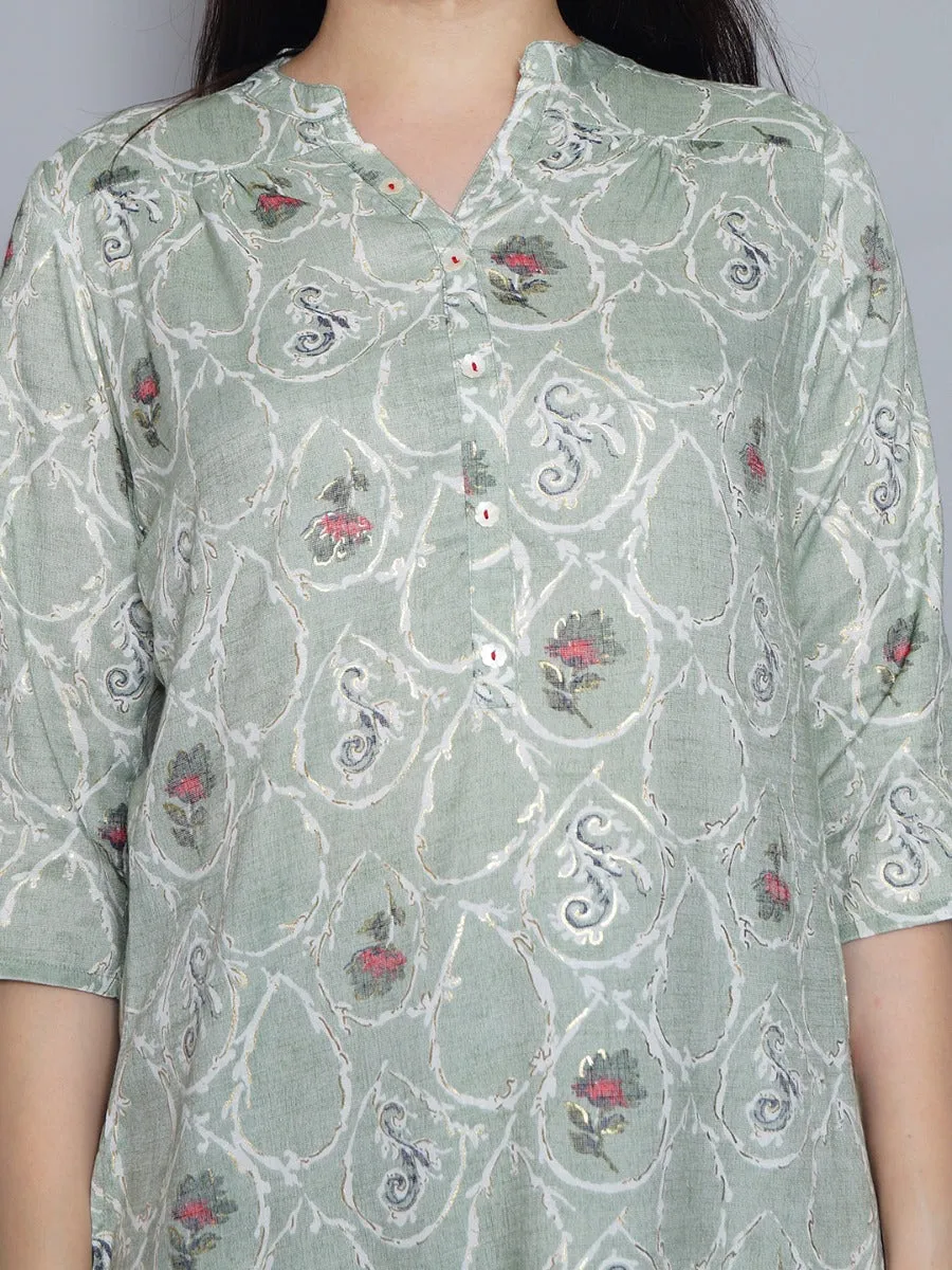 Spectacular Mint Green Floral Printed Tunic