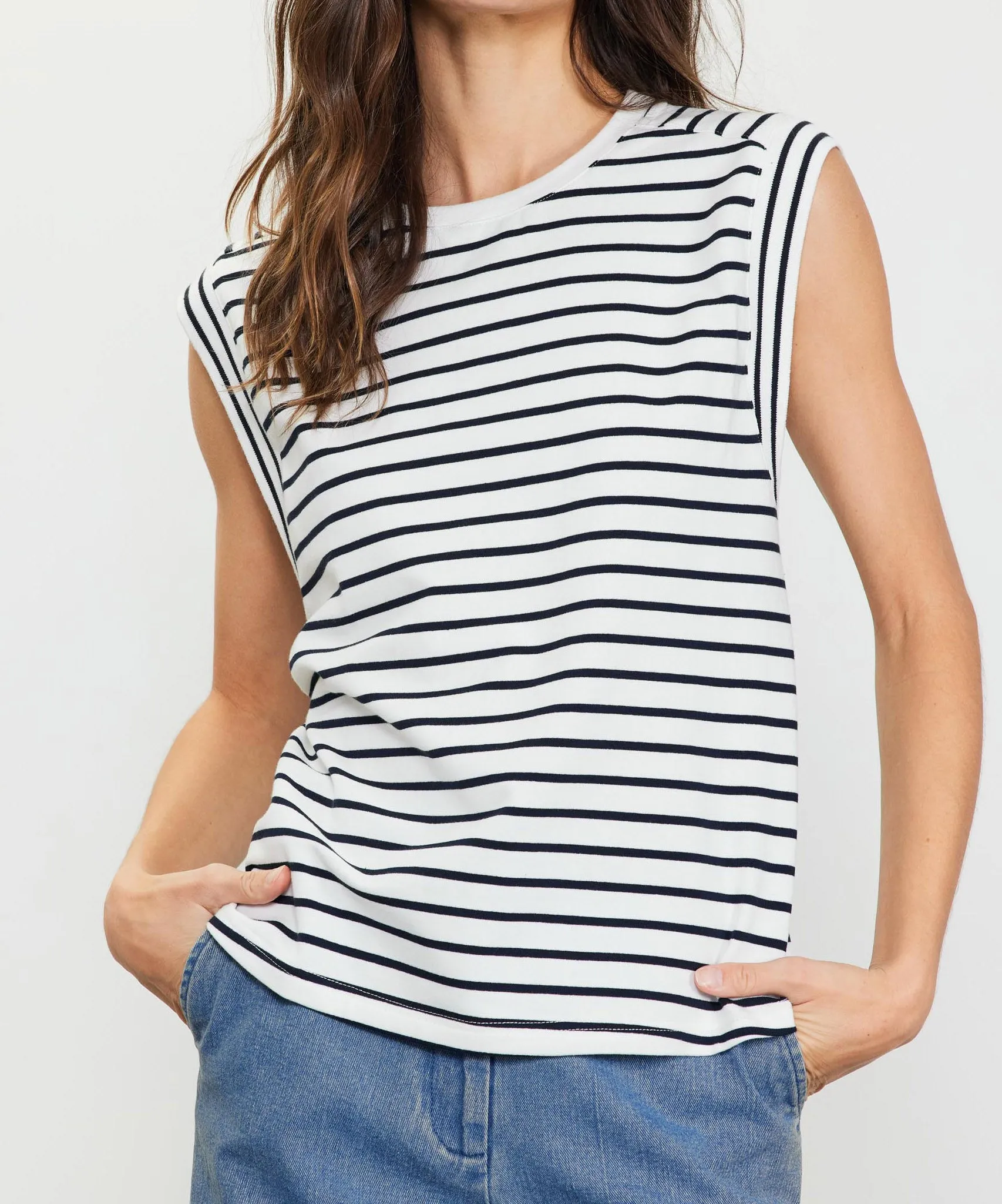 Striped Sleeveless Rib Top - White/Navy