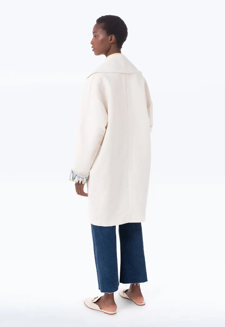 Textured Printed Hem Sleeves Coat