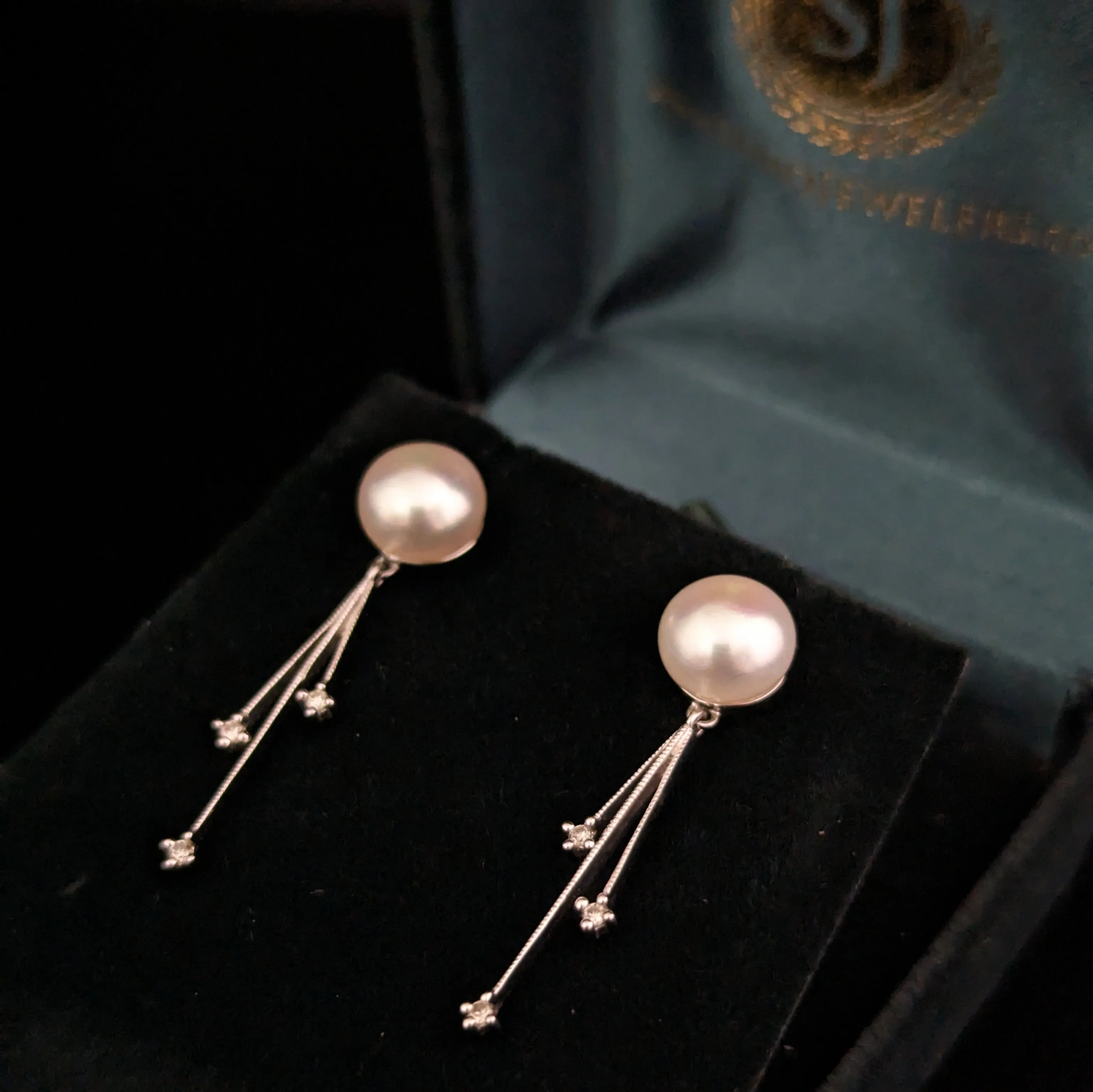 The Eldorado - Vintage Diamonds Pearls 14k Gold Earrings