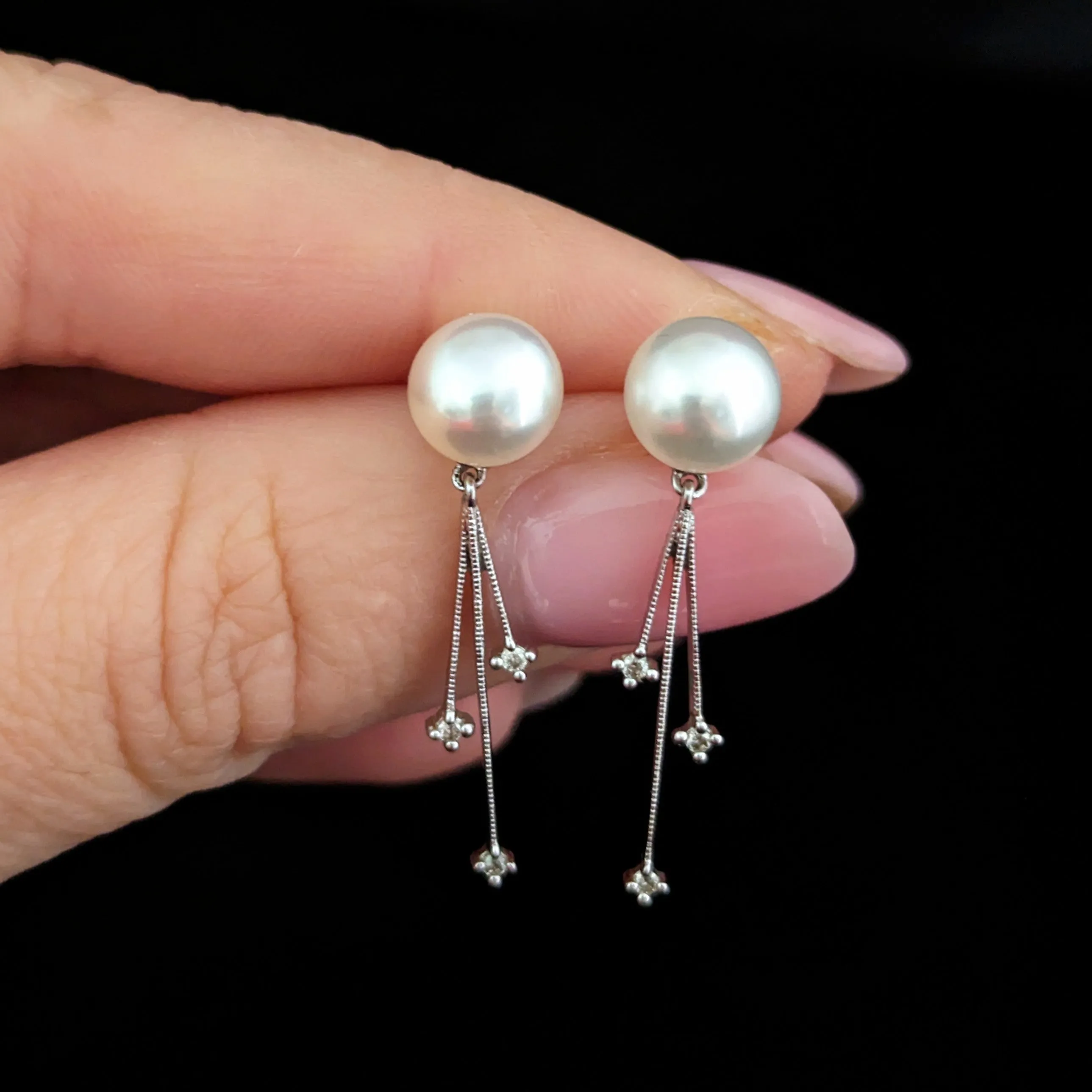 The Eldorado - Vintage Diamonds Pearls 14k Gold Earrings