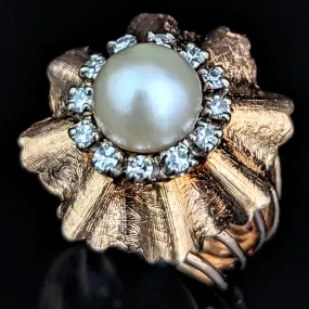 The Lexington - Vintage Pearl Diamond 14k Gold Cocktail Ring c.1960s