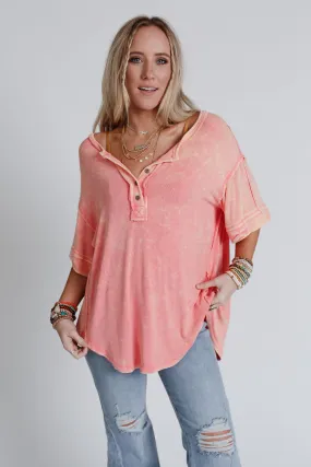 Time Flies Round Hem Top - Coral