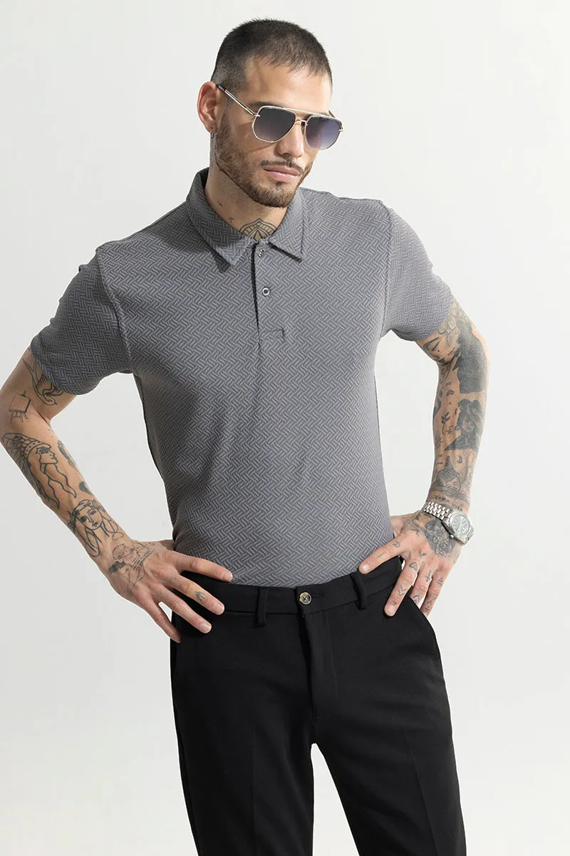 Triline Knit Grey Polo T-Shirt