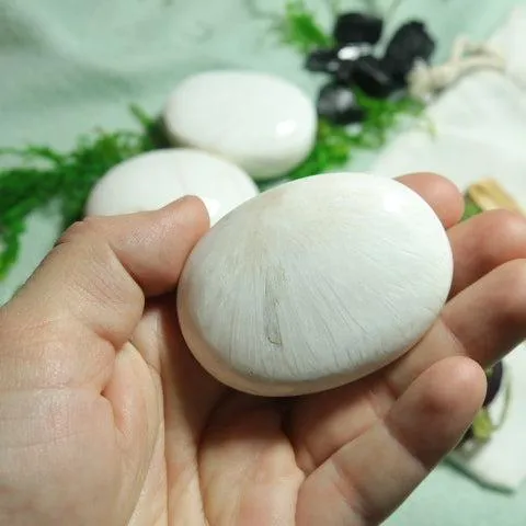 White Scolecite Pillow Palm Stone ~ Beautiful Balanced Energy