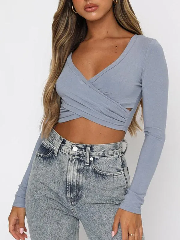 Wrap Cross Knit Women Crop Top